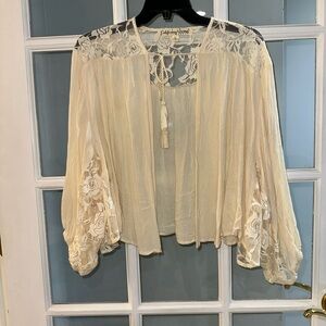 Burnout Kimono Size Large Boho Gypsy Whimsigoth Lace Cardigan Beige Tassels